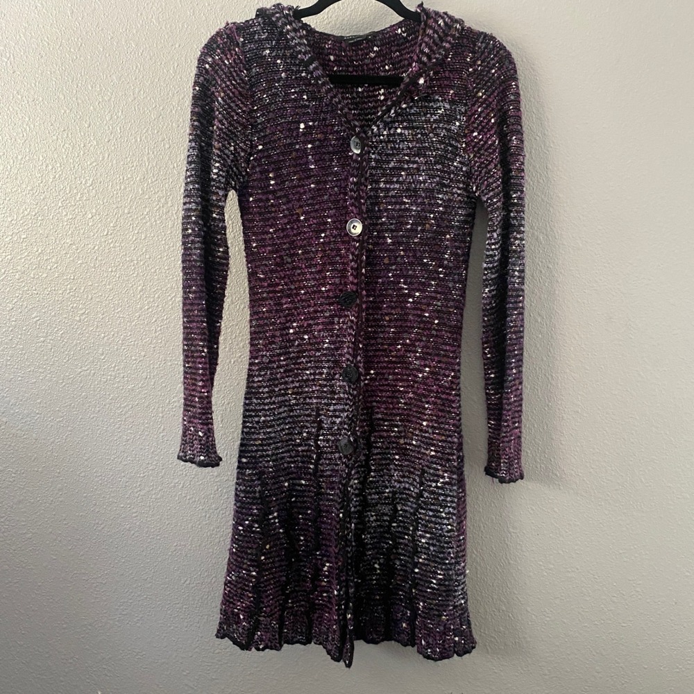 Purple Knit Long Duster Cardigan Medium Hooded Knitted Witchy Whimsigoth Fall